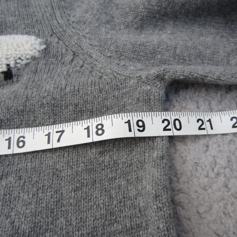 WoolOvers Cardigan Womens M Grey White 3D Sheep Lambswool winter boho whimsical